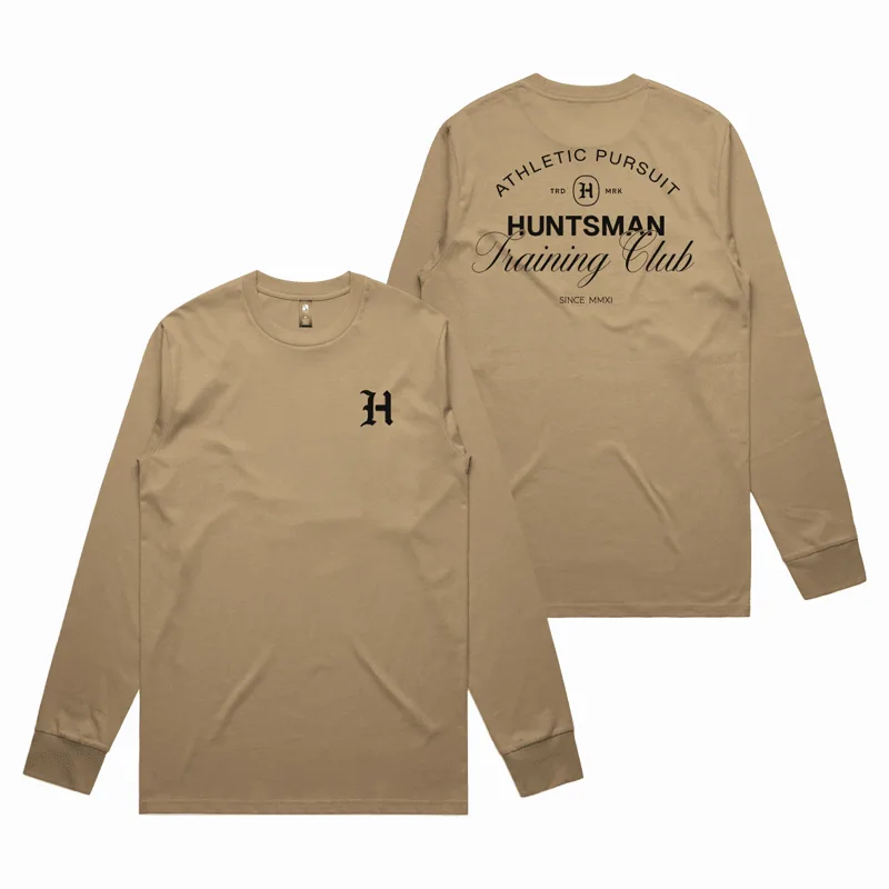 Long Sleeve Classic Tee in tan, front and back