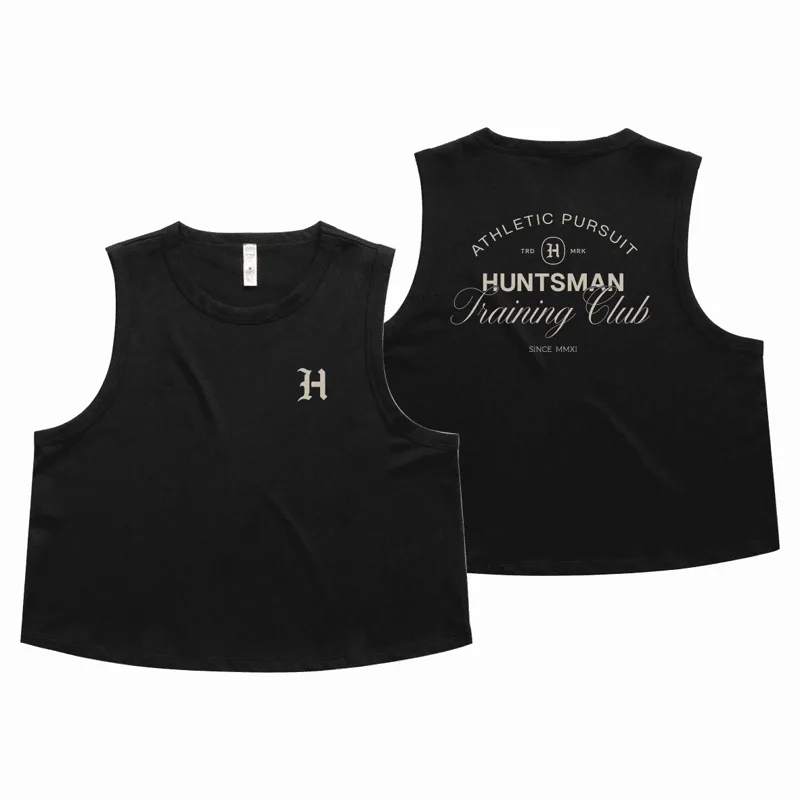 Martina Crop Tank in black, front and back